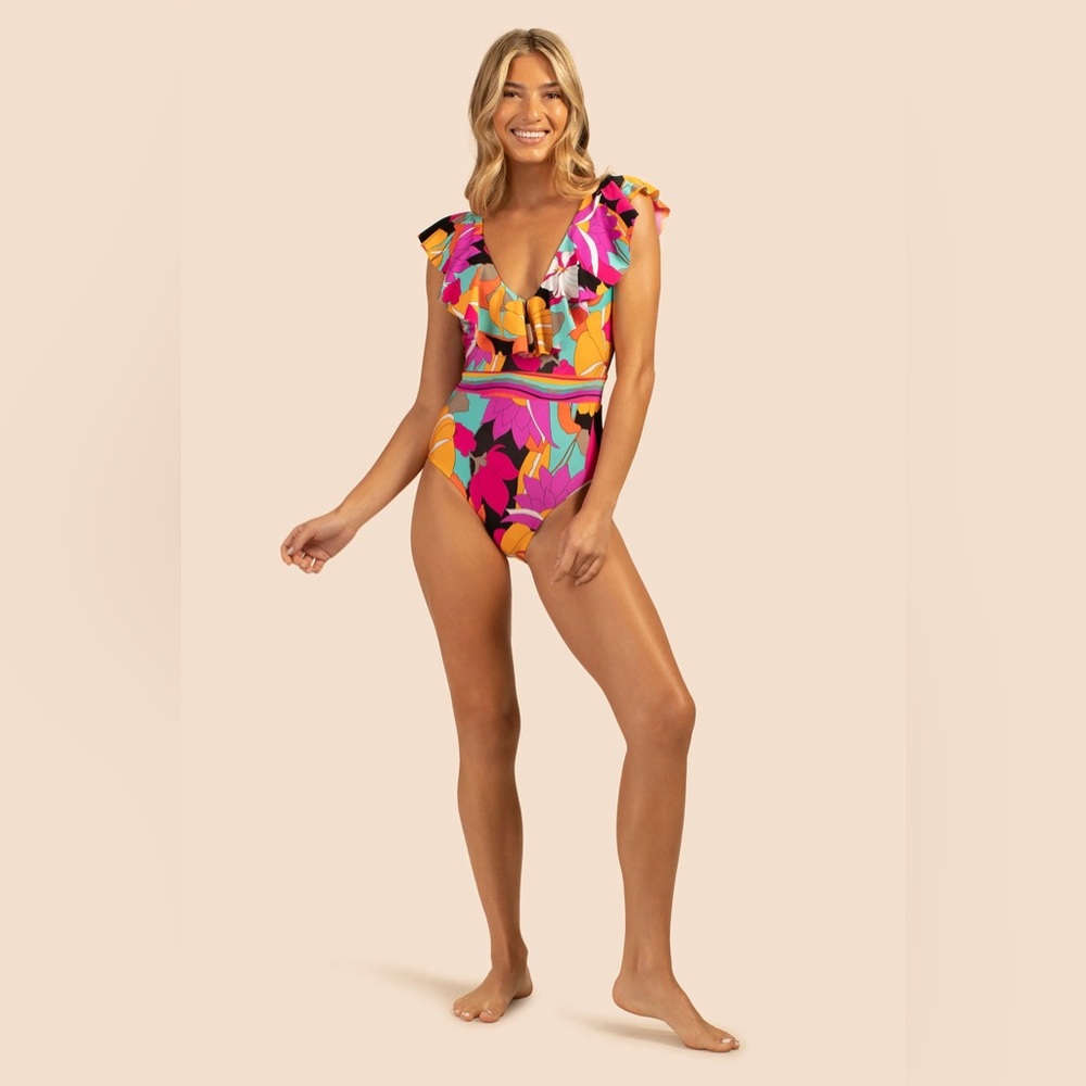 NWT Trina Turk Ruffle Gemini Maillot One Piece Swimsuit Patterned size 8 - Picture 12 of 12